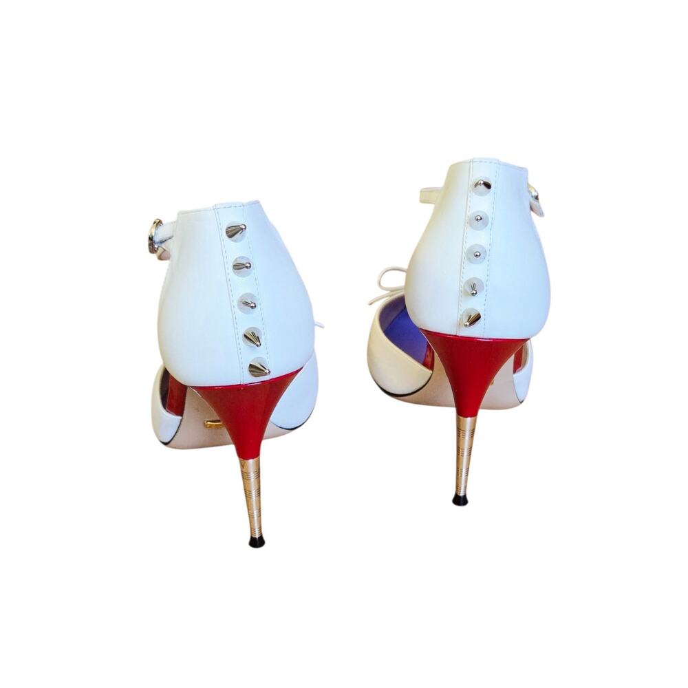 Gucci White Leather Crystal GG Bow Spike Ankle Strap d'Orsay High Heel Pumps - Picture 6 of 11